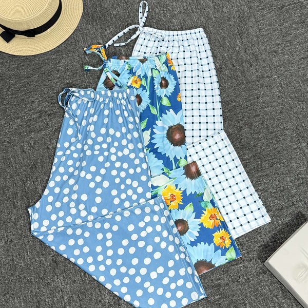 3pcs Women's Tropical Style 3/4 Shorts and Pants Set in Polka Dot.