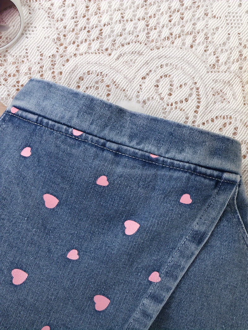 Girls' Denim Print Shorts, Versatile And Stylish.