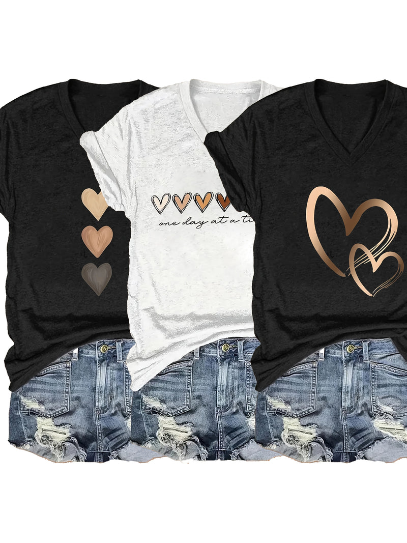 3pcs Women's V-Neck T-Shirts - Casual Short Sleeve.