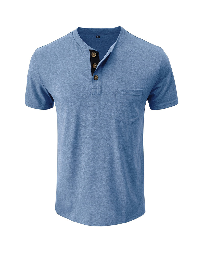 Men's Henley Round Neck Short Sleeve T-Shirt.