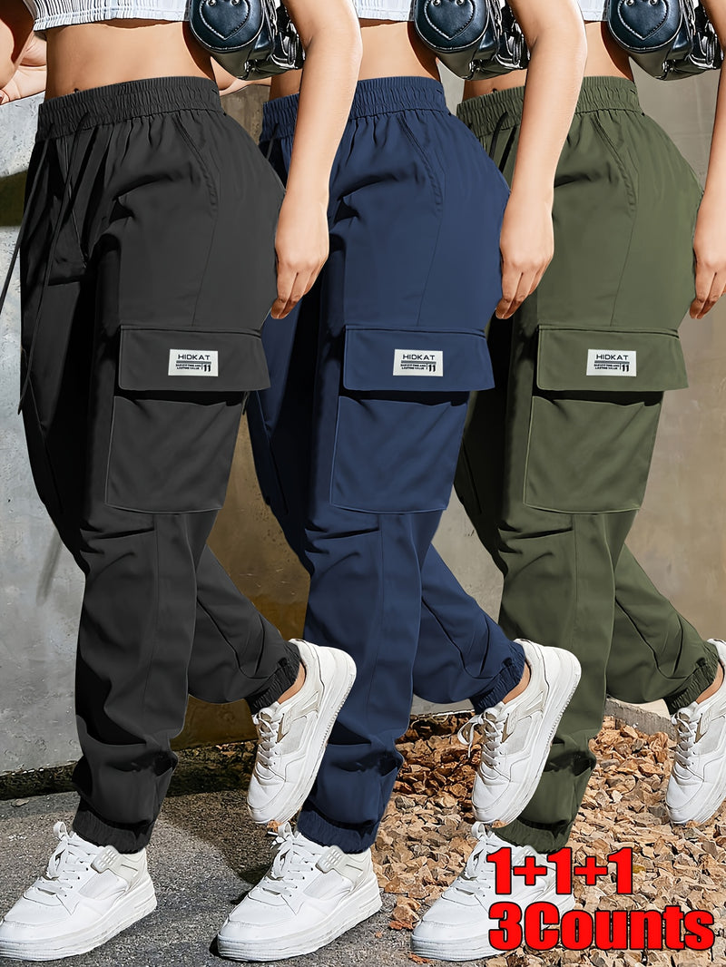 Set of 3 Women's Solid Color Casual Jogger Pants.
