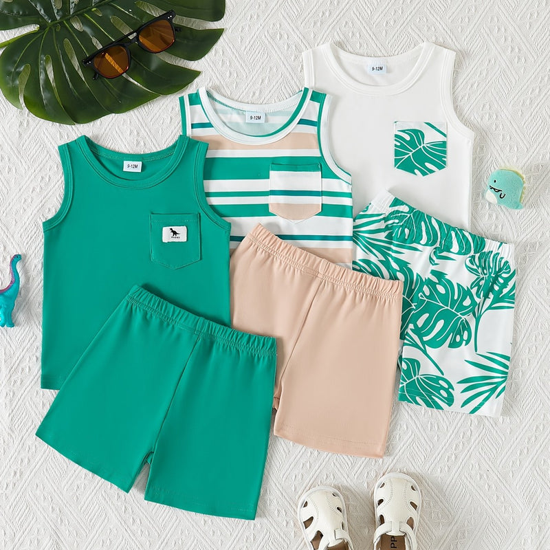 6pcs baby boy summer casual simple handsome vest shorts multi-piece set.