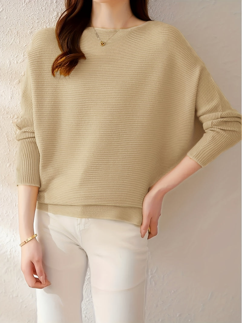 Women's Loose Batwing Sleeve Sweater, Casual Elegant Long Sleeve Top.