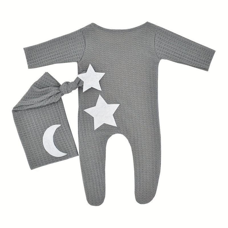 2pcs/Set Newborn Baby Stars and Moon Decoration Knitted Jumpsuit.