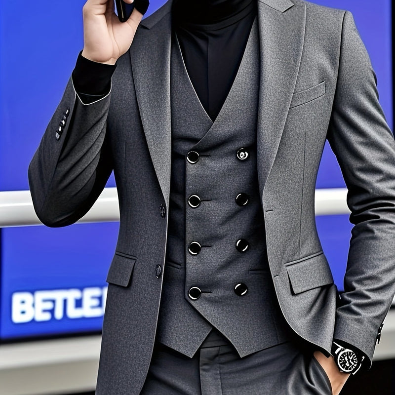 A Premium Three-Piece Suit for Men, Including a Large-Sized Suit Set, Trousers.