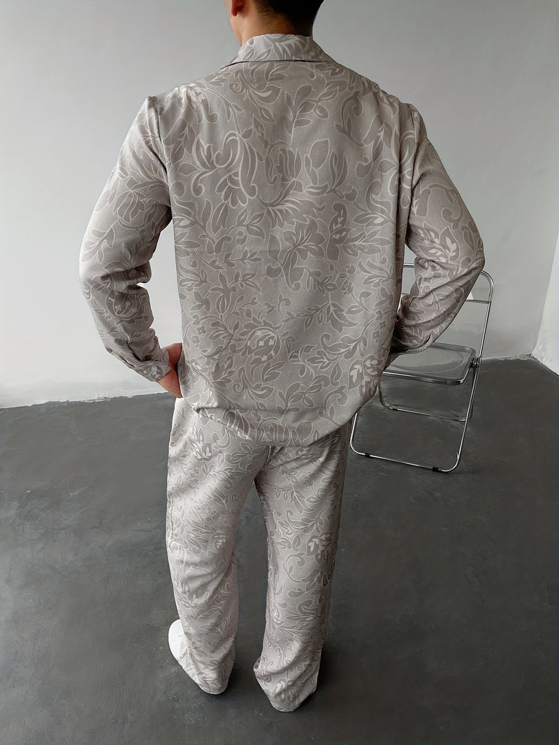 Men's Shirt Set, Casual Style, Comfortable Long-Sleeve Shirt And Pants Outfit.