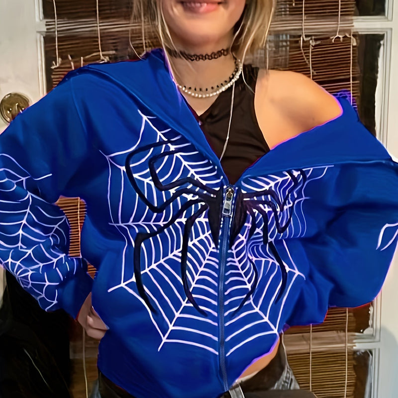 2026 Spring Spider Web Zipper Hoodie Women'S Casual Trendy.