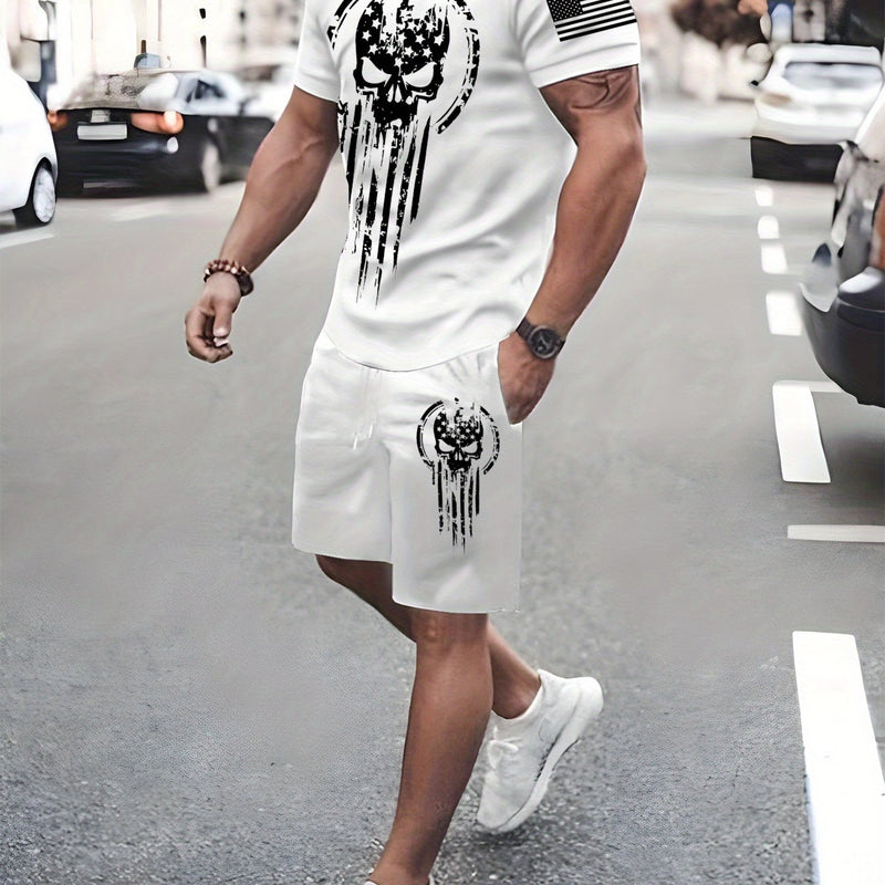2pcs Men's Casual Fashion Set, Round Neck Short Sleeve T-Shirt.