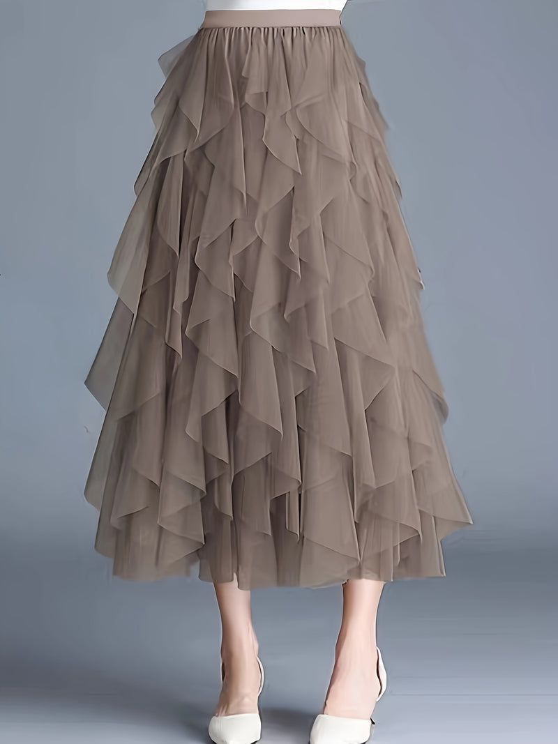 Chic Elegance, Elegant High-Waist A-Line Tulle Skirt for Women.