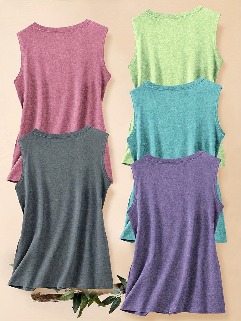 5pcs Women's Vest Tops with English Letter Print.