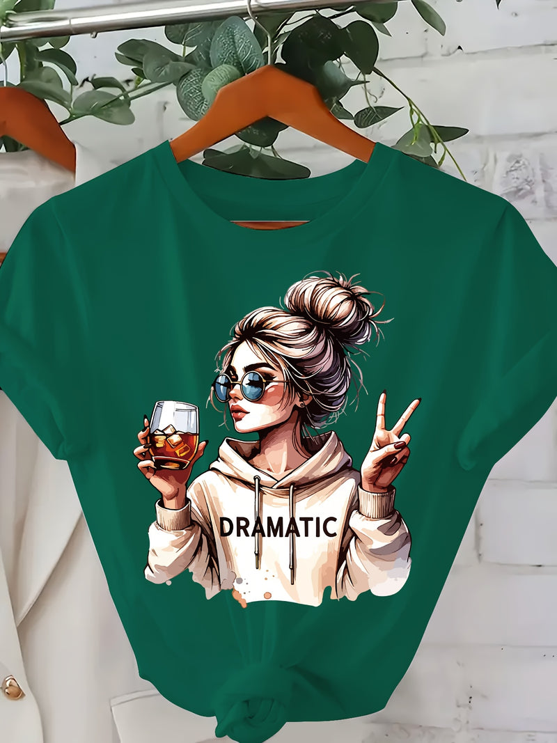 Women's Fashion Print Round-Neck Short-Sleeve T-Shirt.