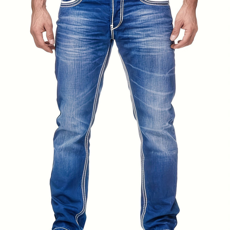 Men's Thick-thread Washed Denim Jeans.