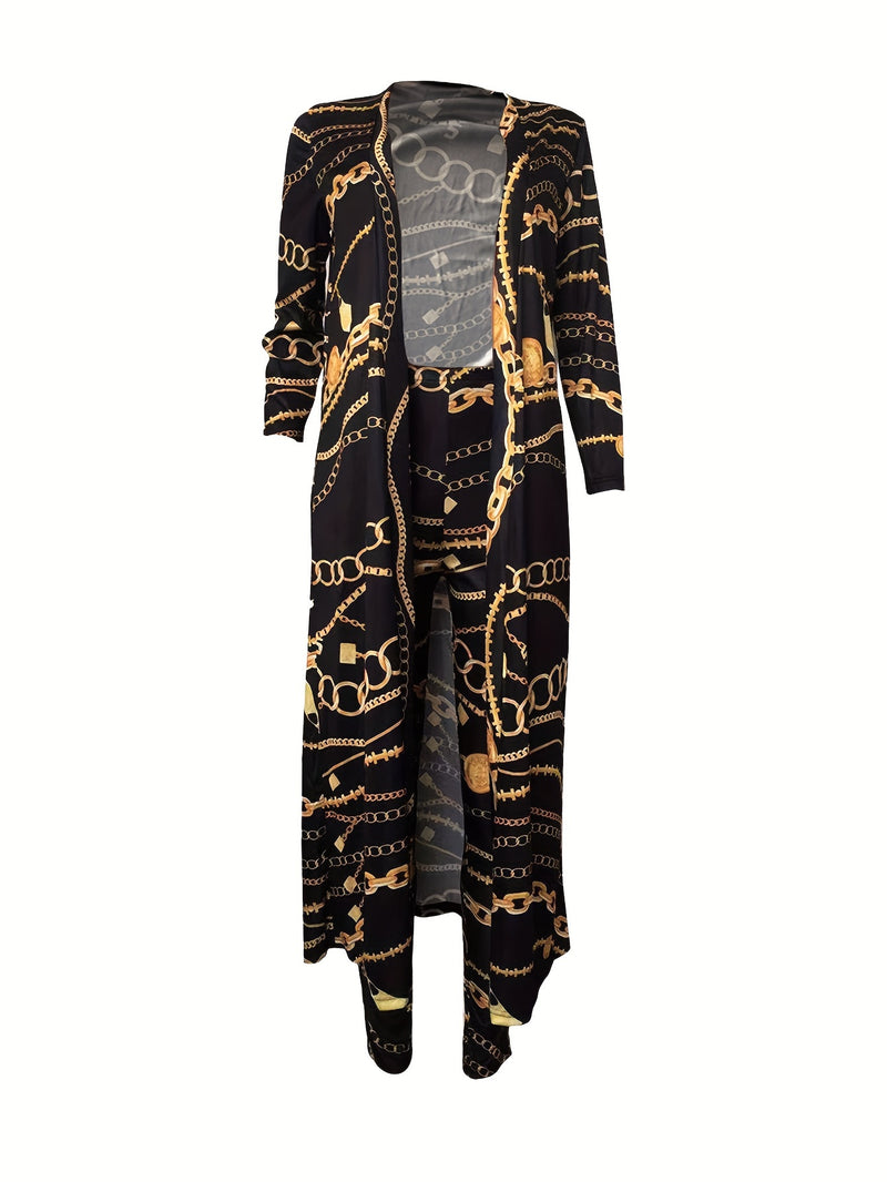 Women’s Long-Sleeve Printed Jacket Cape Leggings Two-Piece Set.