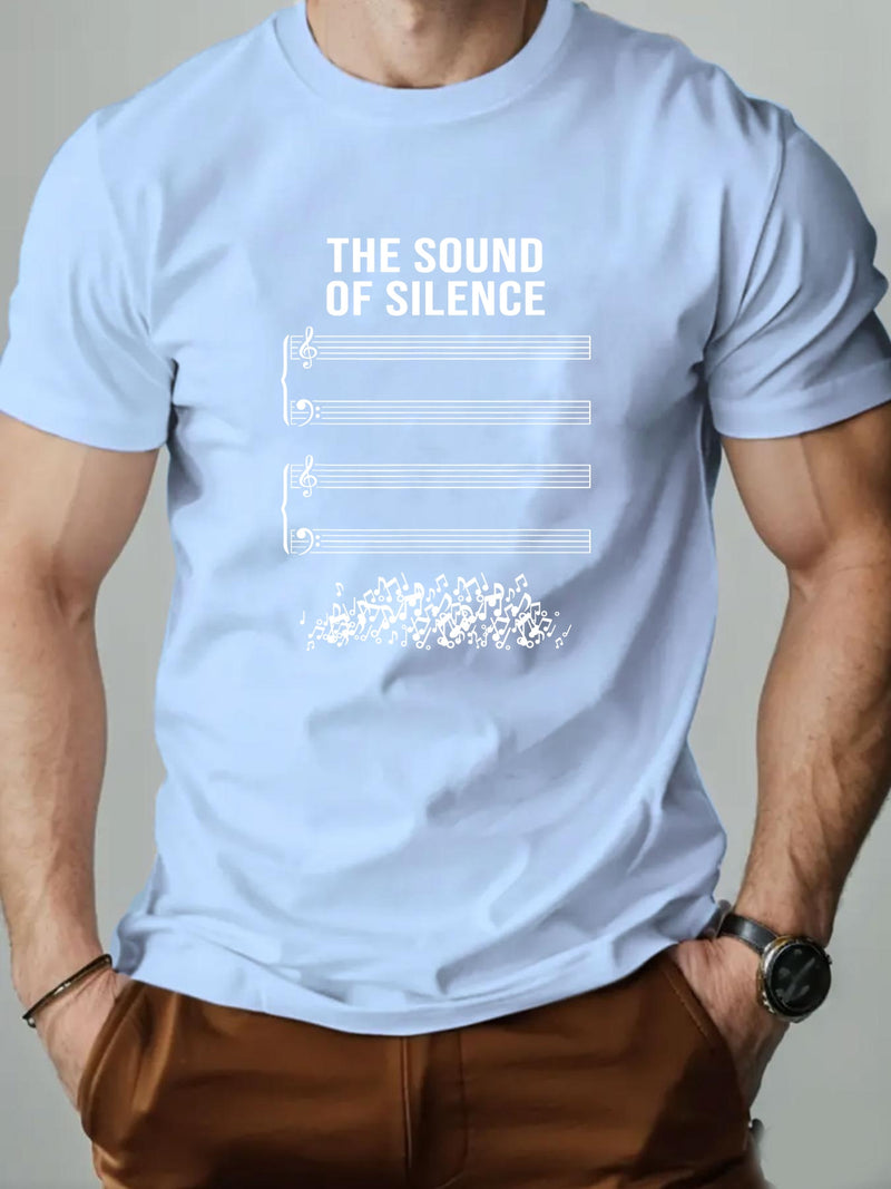 Men's Short Summer Casual T-Shirt with The Sound of Silence Design.