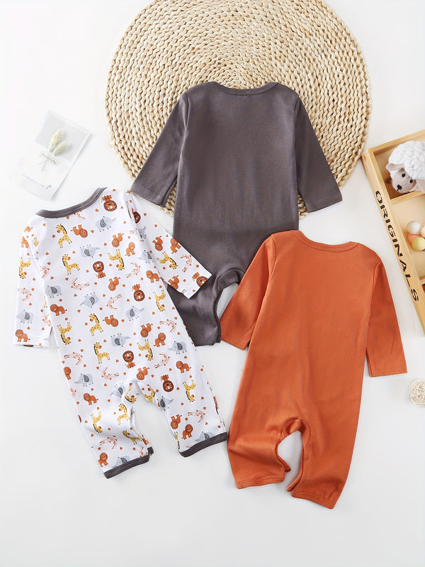 Three-Piece Set New Autumn And Winter Long-Sleeved Lion Elephant Cartoon.