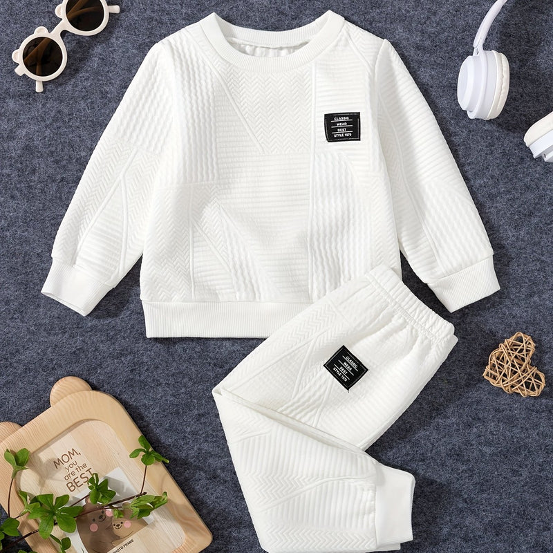 Boys Toddler Jacquard Long Sleeve Top + Casual Pants Two-Piece.