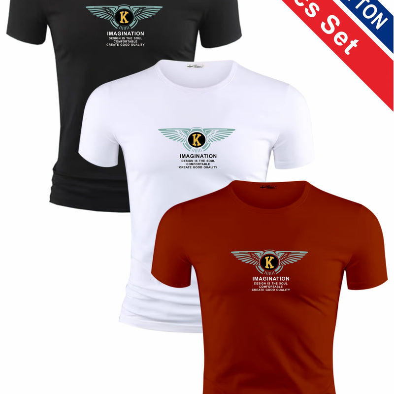 3pcs Men's Casual Short-sleeve Cotton Crew Neck T-shirt Set.