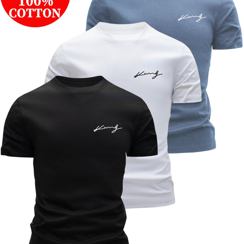 3pcs Cotton T-Shirts, Men's Crew Neck Short Sleeve Tees.