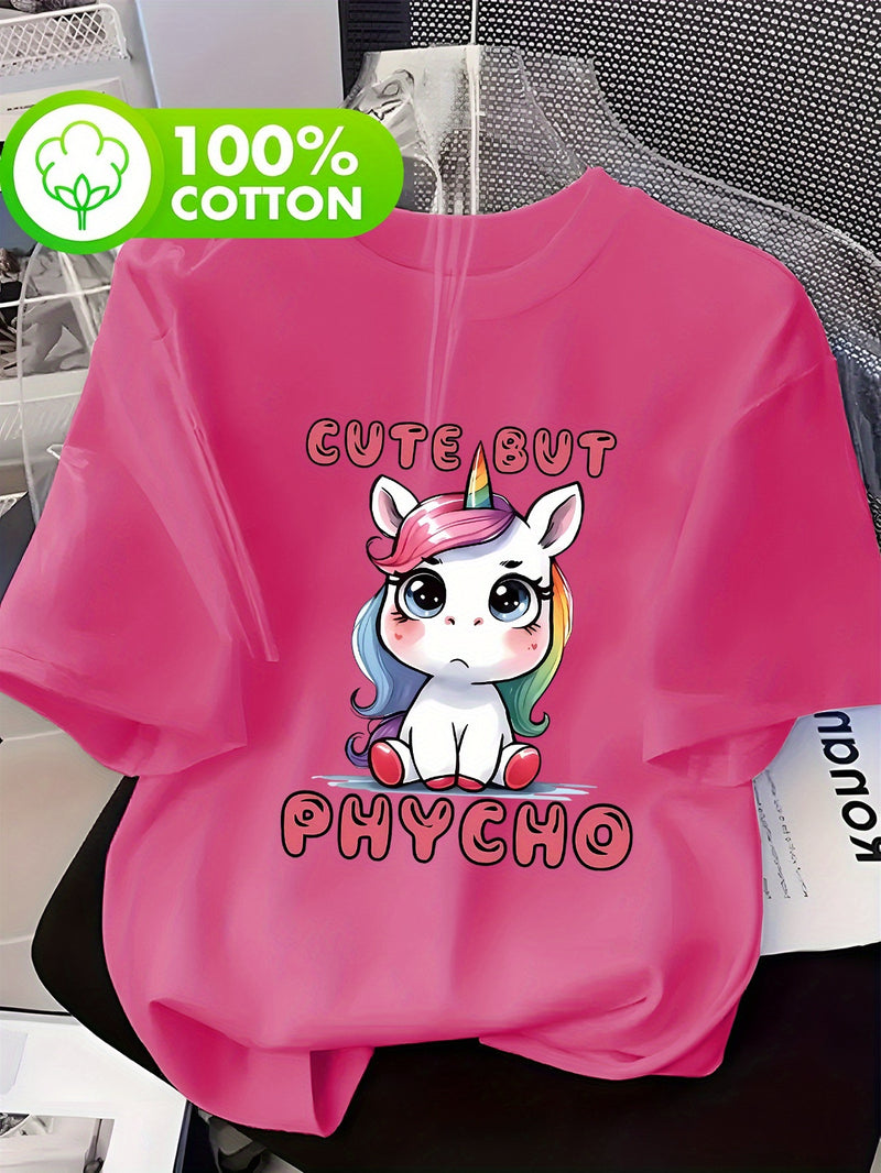 Women’s Whimsical Unicorn Graphic Print T-Shirt.