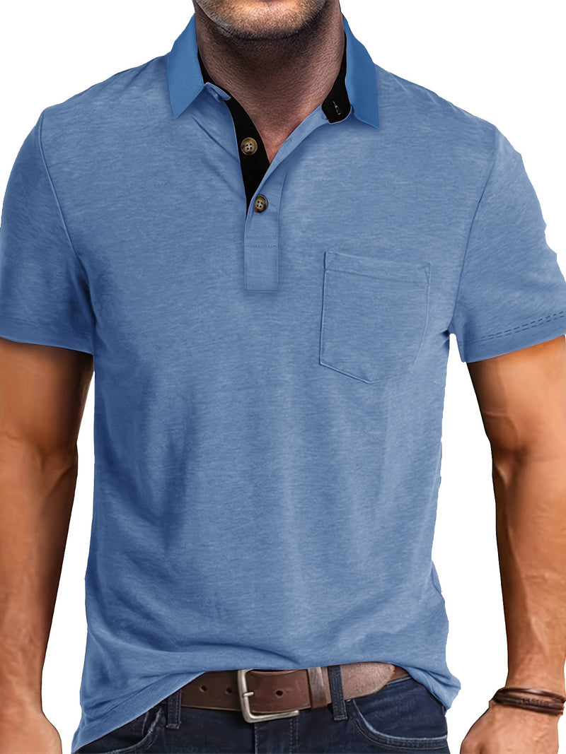 Men's Plaid Collar Pocket T-shirt.