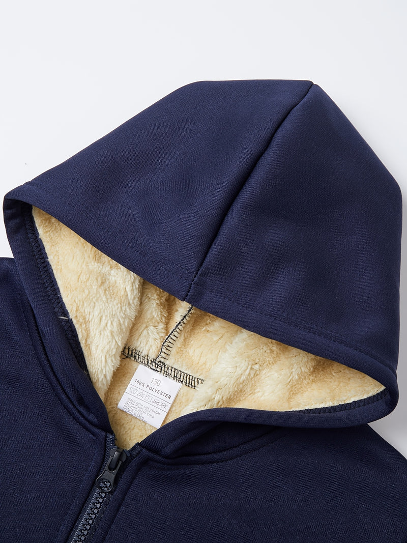 Boys Thick Plush-Lined Zip-Up Jacket + Pants Set.