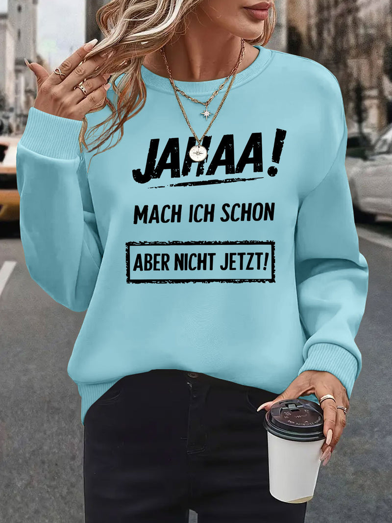 Plus Size, Women's Oversized German Text Print Sweatshirt.