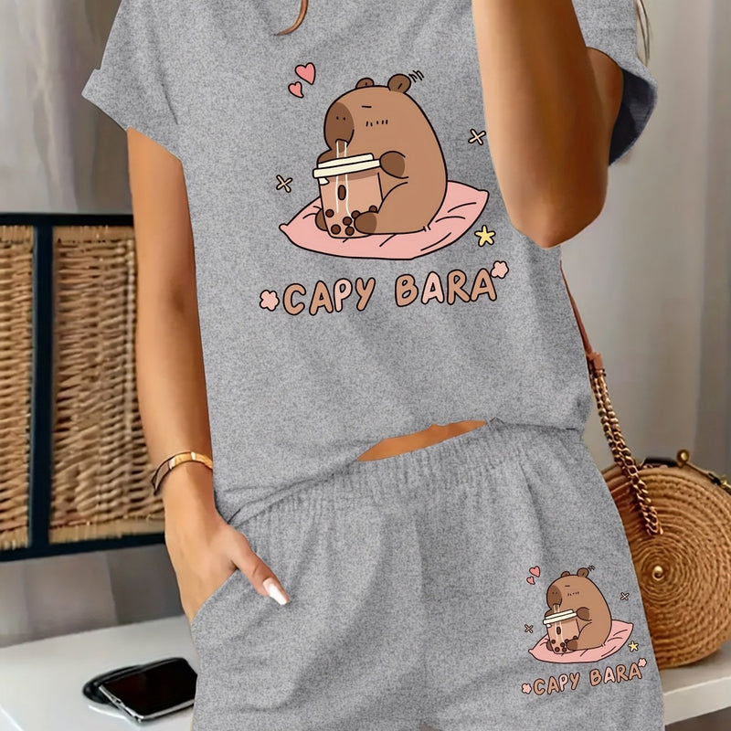 Women's Casual Graphic Print T-Shirt and Shorts.