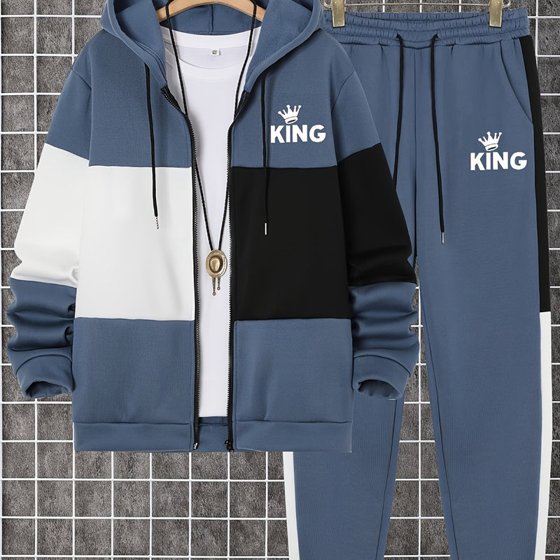Men's Autumn And Winter Zip-Up Long Sleeve Sweatshirt And Long Pants Set.
