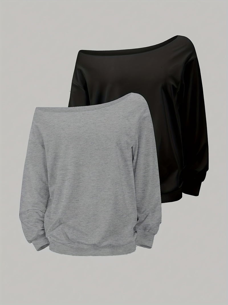 2pcs/Set Plus Size One-Shoulder Sweatshirt for Women’s