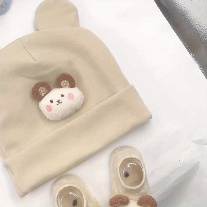 2pcs/Set Autumn Winter Cute Bear Indian Hat + Knitted Short Socks Set Baby.