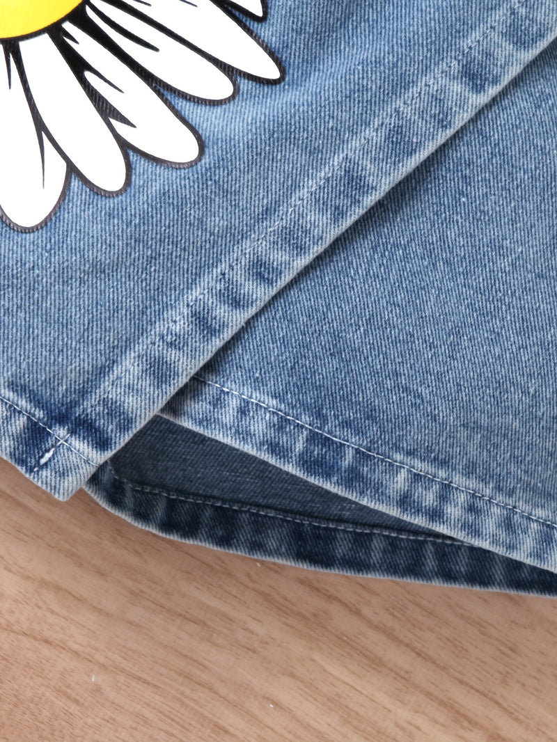 Girls' Denim Print Shorts, Versatile And Stylish.