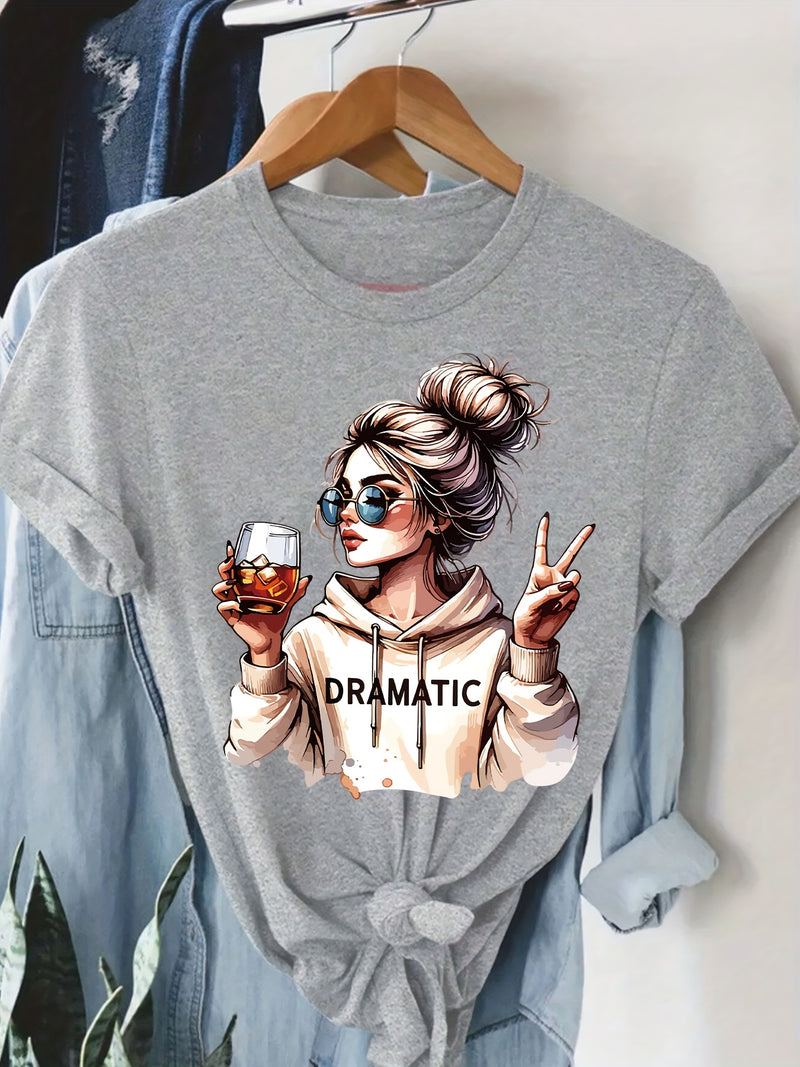 Women's Fashion Print Round-Neck Short-Sleeve T-Shirt.