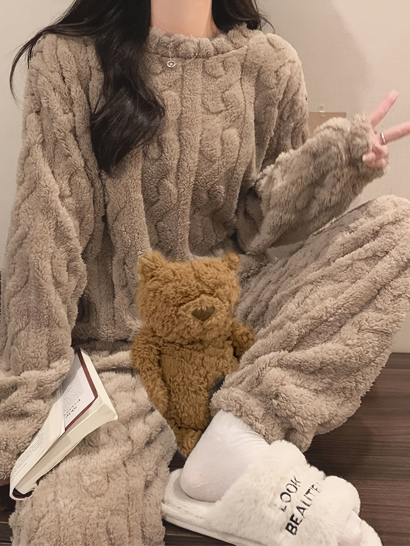 Women's Elegant 2pcs Set, Pants Set, Coral Loungewear, for Walking/ Casual.