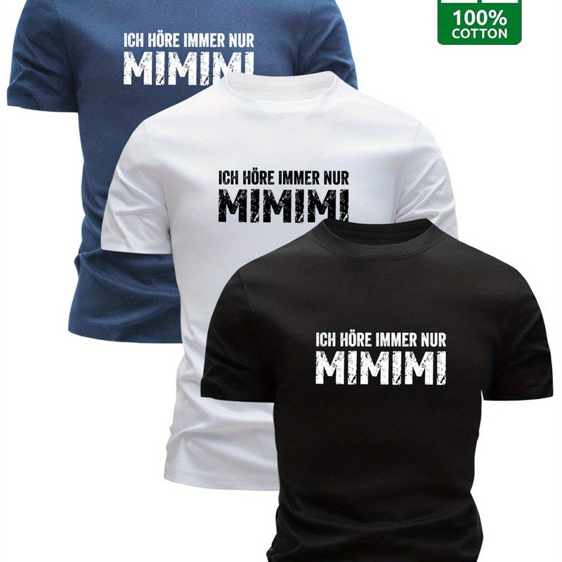 3pcs Men's Cotton T-Shirts - Black, White, Navy Blue, Casual Crew Neck.