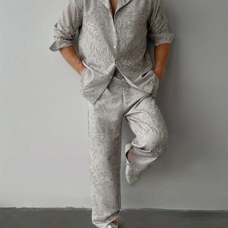 Men's Shirt Set, Casual Style, Comfortable Long-Sleeve Shirt And Pants Outfit.