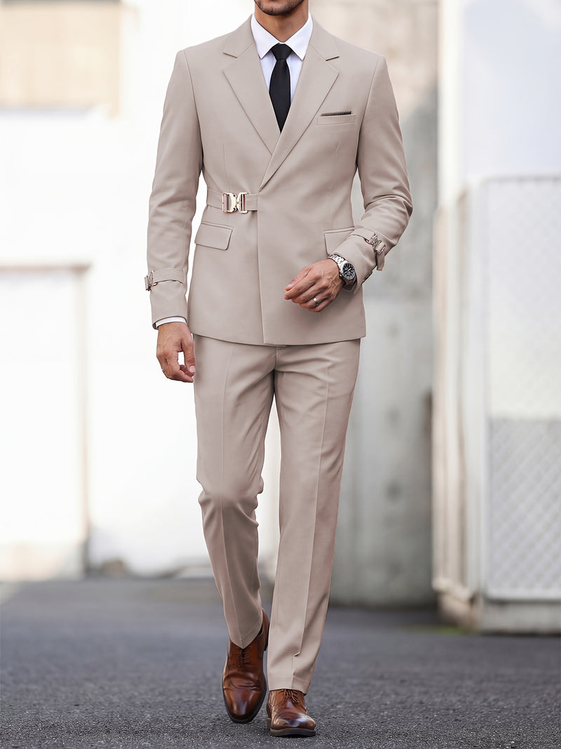 Men's 2pcs Suit Slim Fit Solid Jacket and Pants Set.