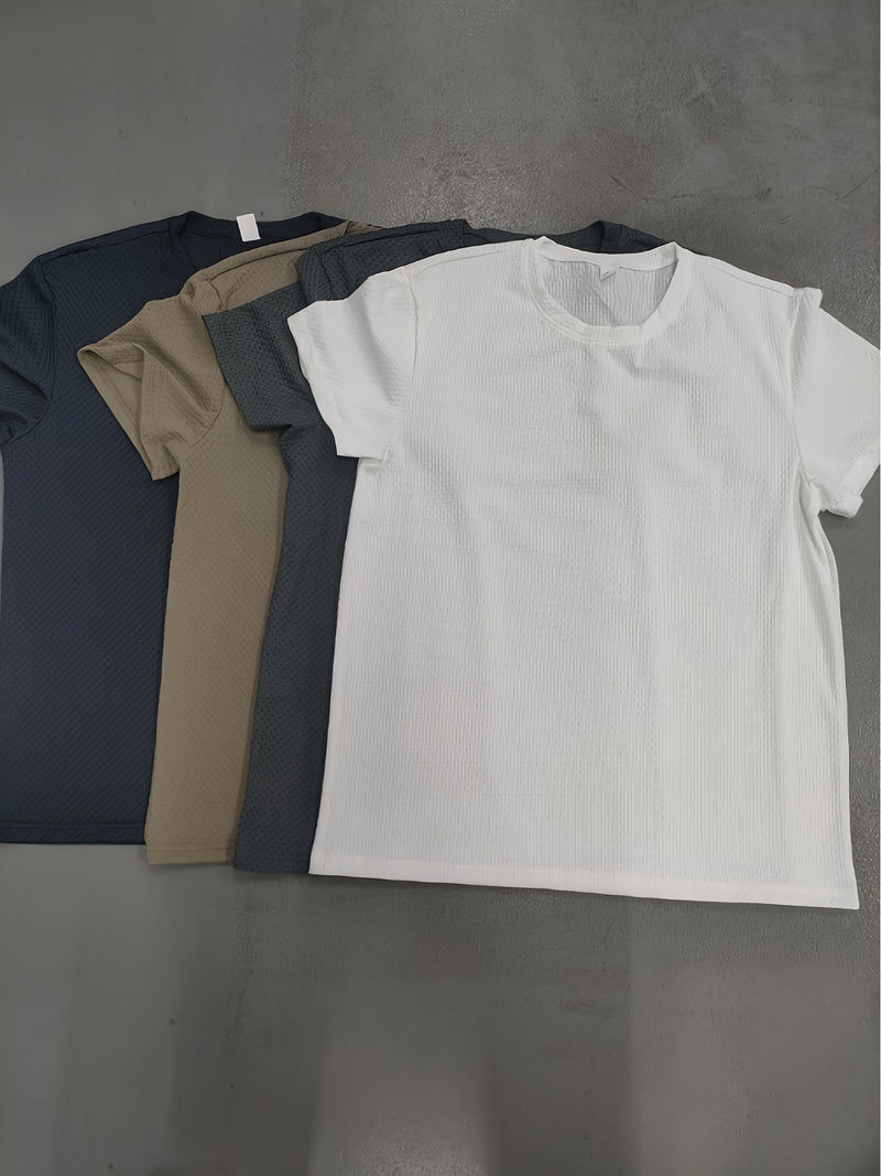 4pcs Men's Summer Casual Crew Neck Short Sleeve T-Shirts.