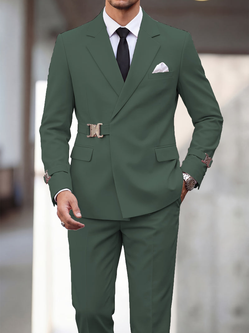 Men's 2pcs Suit Slim Fit Solid Jacket and Pants Set.
