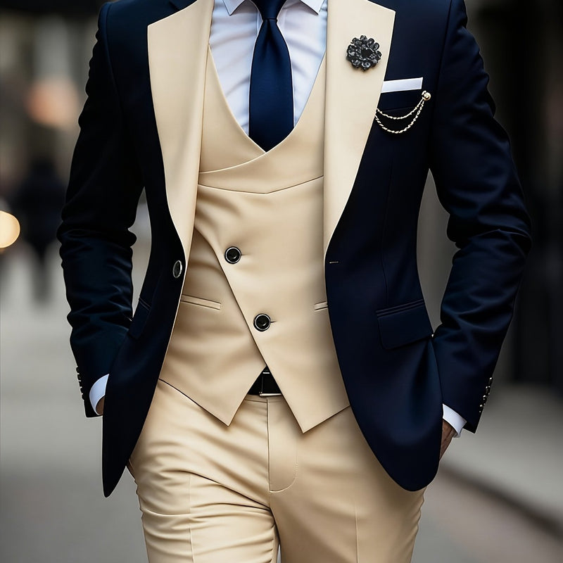 Men's Three-Piece Suit Set, Business Formal Wear.
