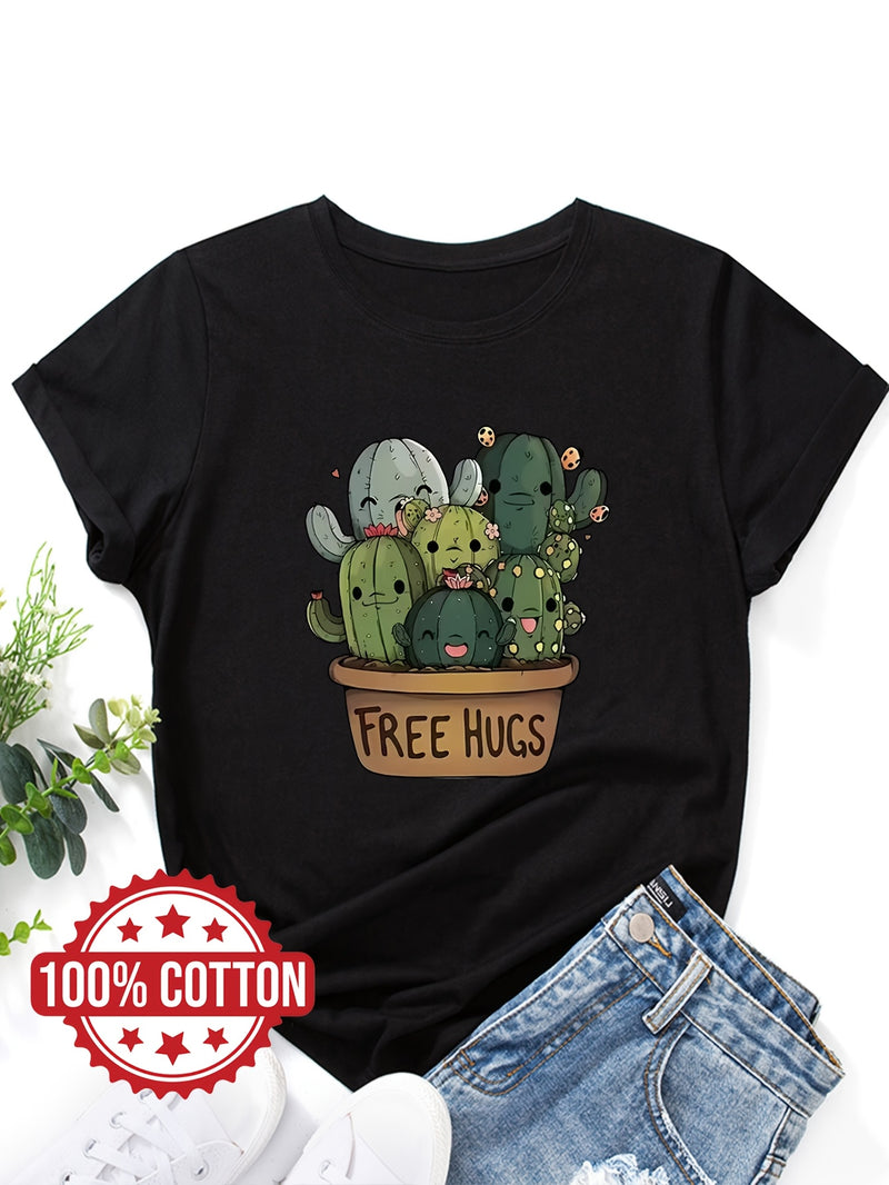 Women's "Free Hugs" Slogan T-Shirt.