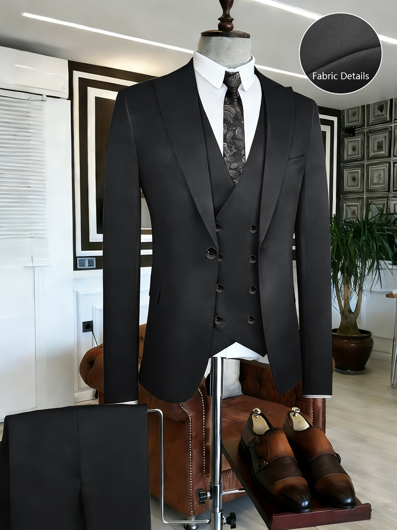 3pcs Men's Classic Solid Color Suit Set.