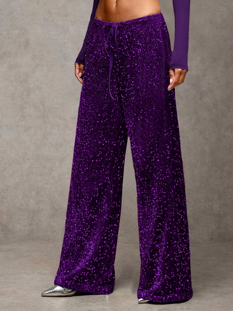 Women's Front-tie Bow Sequin Trousers, Elegant Targeted Style.