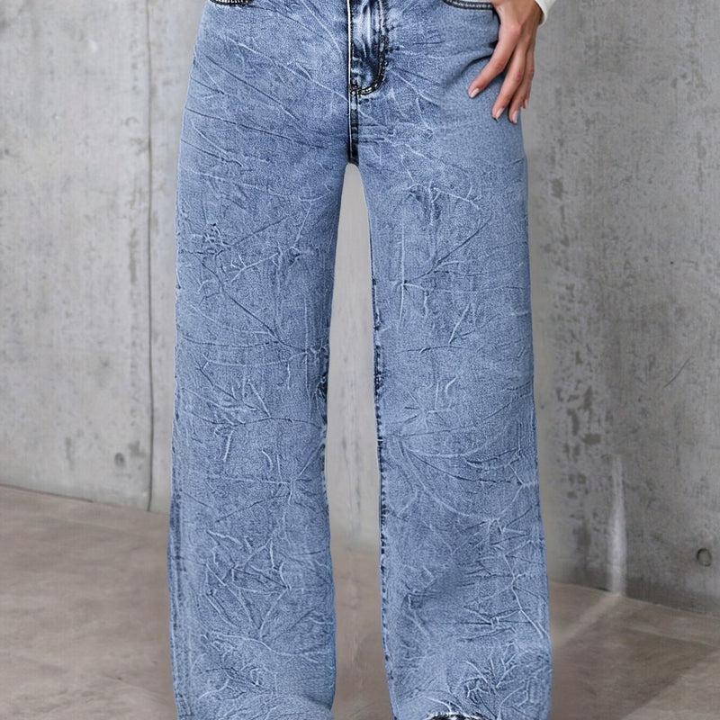 Women's High-Waisted Minimalist Versatile Vintage Wide-Leg Jeans.