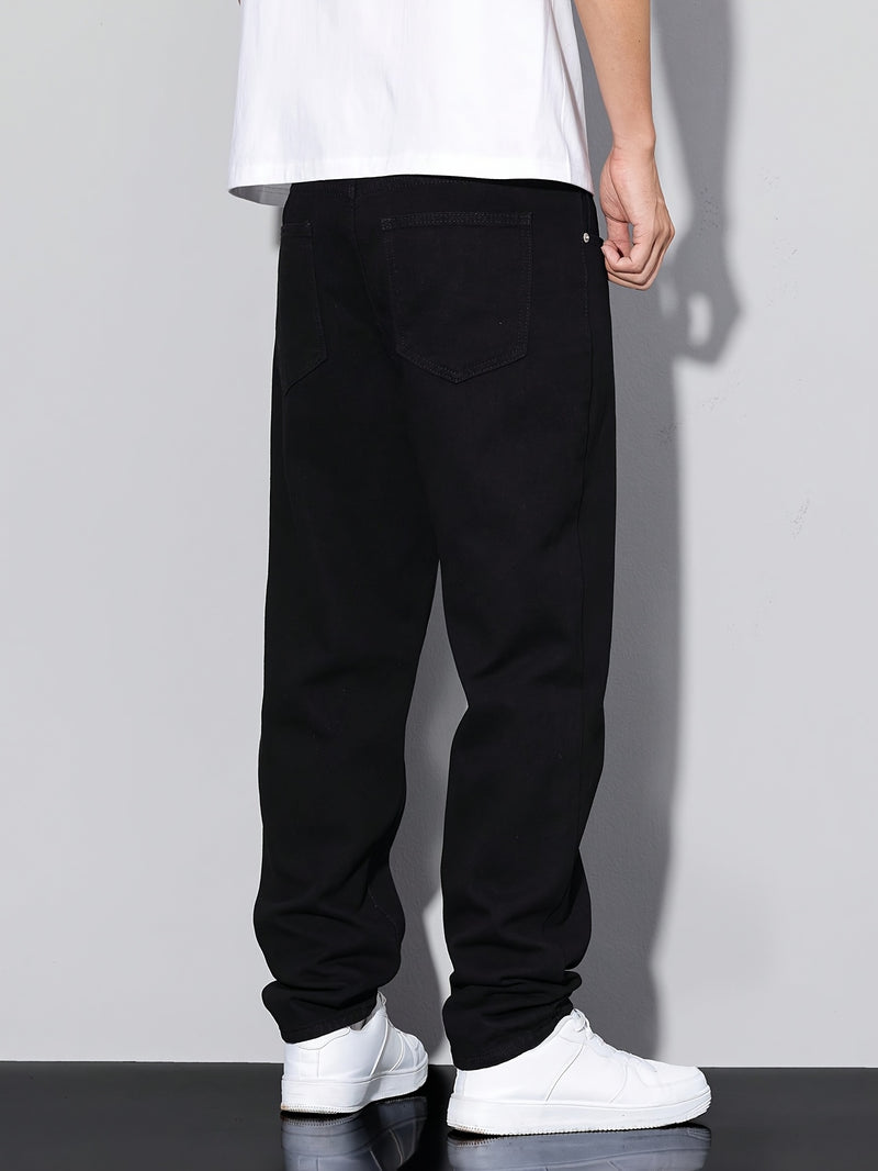 Men's Straight-Leg Casual Jeans, Stretchable Elastic Denim Trousers.