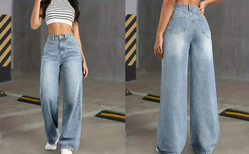 Women's High-Waisted Straight-Leg Jeans.