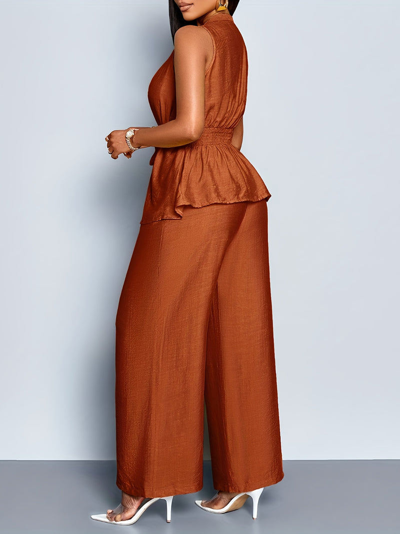 Women's Elegant Sleeveless Top + Wide-leg Pants Two-piece Set.