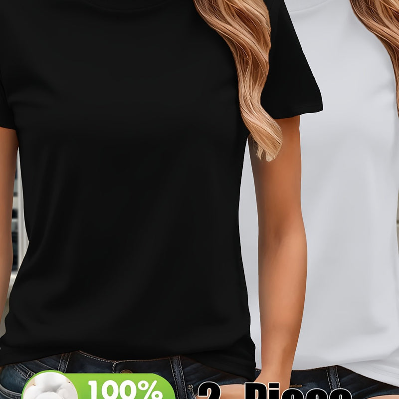 Women’s Fashion Solid Color Short Sleeve T-Shirt Two-Pack.