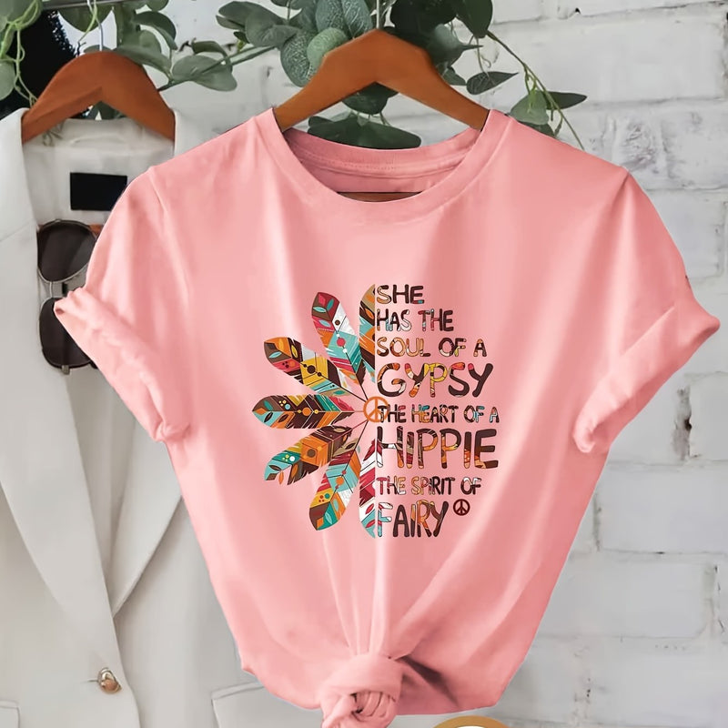 Women’s Printed Round Neck Short Sleeve T-Shirt.