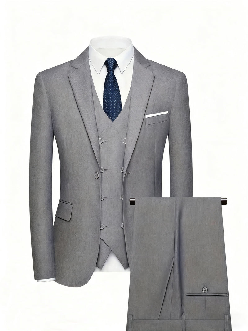 Men's 3pcs Suit Set, Including a Blazer, Vest, And Trousers.