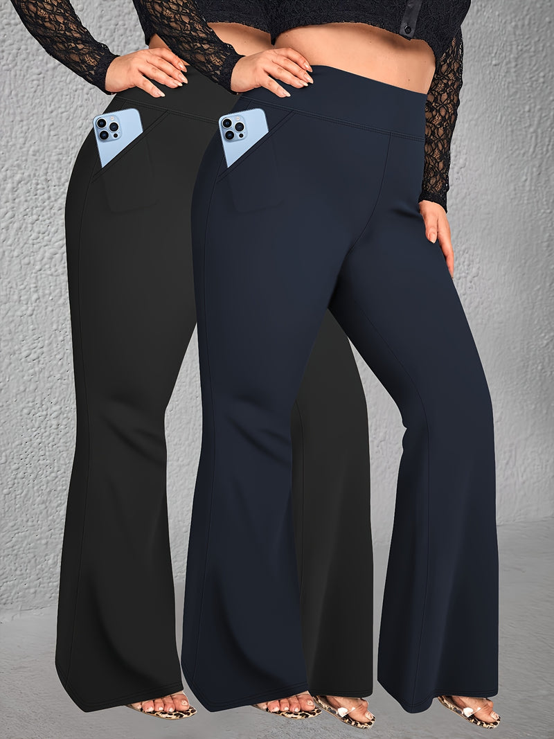 Women’s 2-Pack - Plus Size High-Waisted Flare Pants with Slant Pockets.